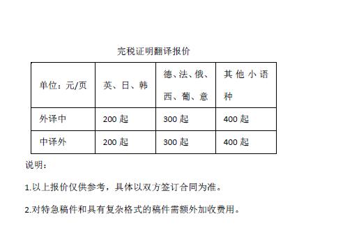 完稅證明翻譯報價